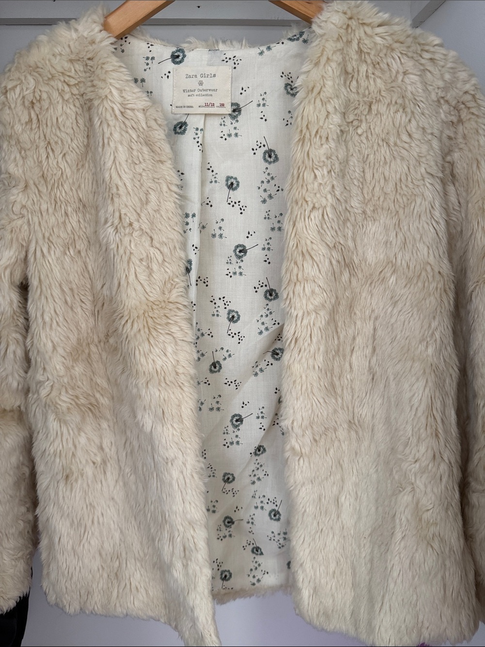 Zara Cream Faux Fur Teddy Jacket with Floral Lining